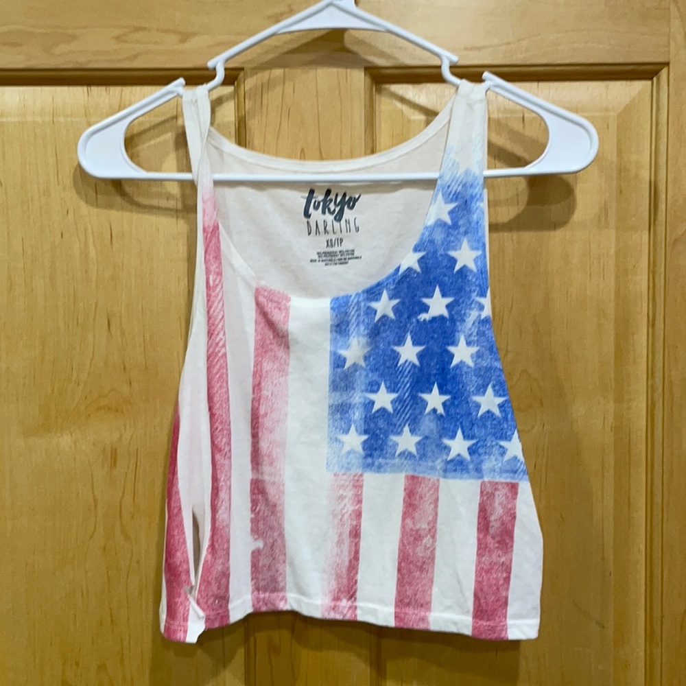 BOGO Tokyo darling crop tank top flag red white blue XS